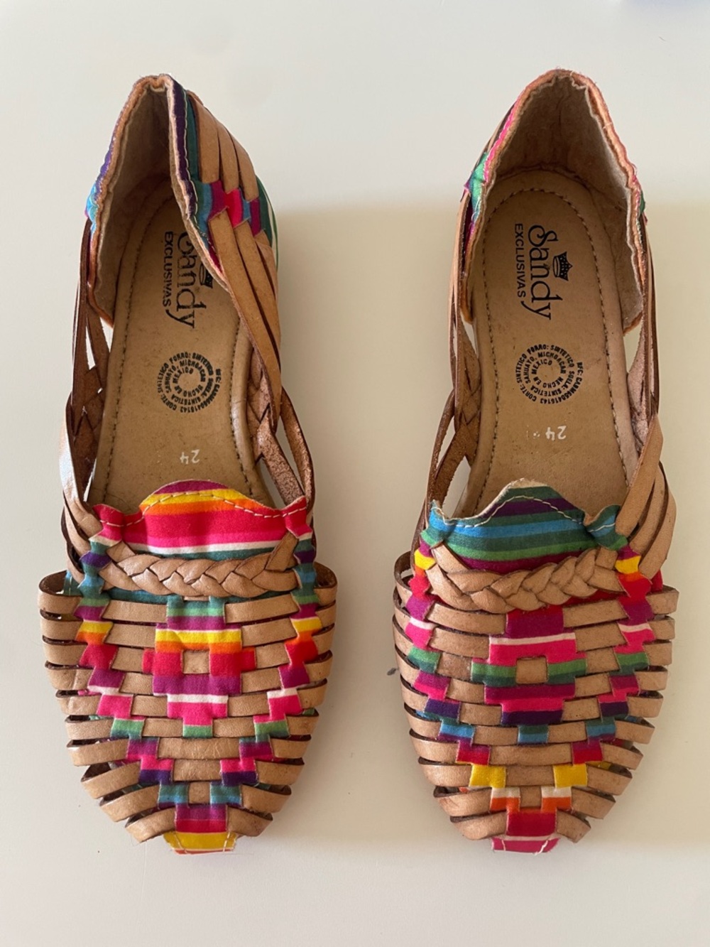Mexican Multicolor Woven Huarache Flats - Tan & Bright Accents size 24